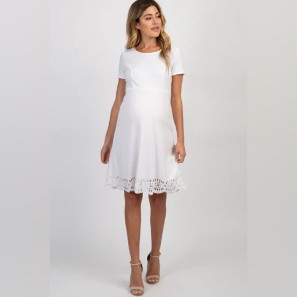 Ivory scalloped pleated skirt maternity dress